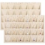 Hinly 2 Pcs 24 Grid Stackable Jewelry Organizer Tray with Removable Dividers Ice Velvet Jewelry Display Showcase Tray for Necklace Earring Ring Bracelet Holder(Beige Velvet)