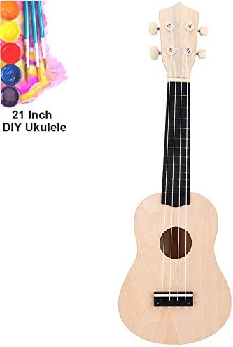 DIY Ukulele Kit, Unfinished Soprano Ukulele Kit Make Your Own Ukulele 4 String Hawaii Ukulele Kit for Children and Amateur (21in)