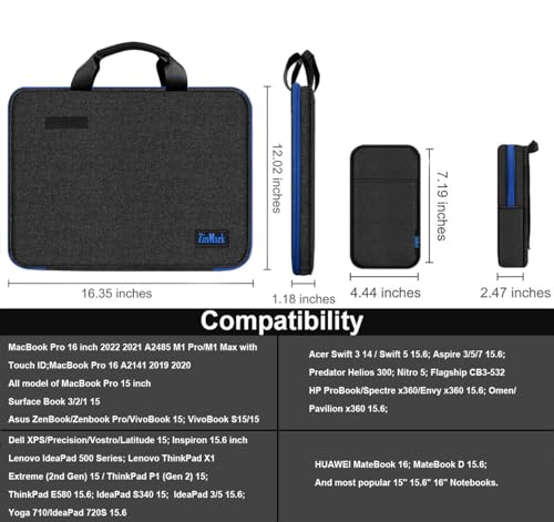 Image of Laptop Case 15.6 Inch Briefcase Military-Grade Protection with Detachable Belt Bag, Compatible All Model of 15-16 Inch MacBook Pro and Most Popular 15.6 Inch Notebooks Chromebooks (Black Blue)