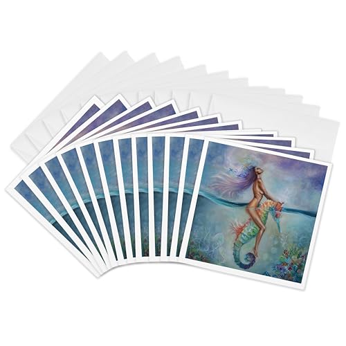 Cartes de vœux déesse sur un hippocampe 3dRose en papier premium rigide 15,2 cm