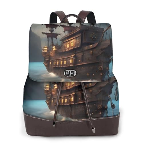 Sac à dos voyage et randonnée en cuir noir avec motif pirate idéal pour vos excursions