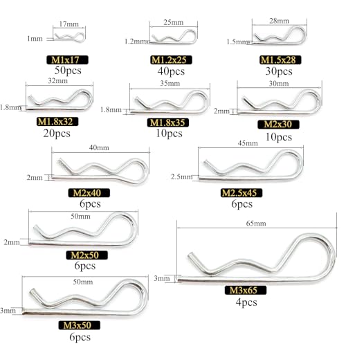 Image of 188 Pcs Hitch Pin Clip R Clips Retaining Pins Tractor Cotter Pin Hair Pin Assortment Spring Clip Retainer Pins Hitch Keeper Pins Kit for Dolly Pins /Trailer Pin Clips /Hand Ttruck Pin Replacement