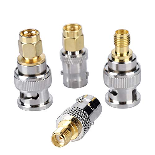 Saluaqui Conjunto de Conector de Antena Coaxial 4pcs para Conectividad versátil: Incluye Adaptadores Masculinos/femeninos Masculinos/femeninos de BNC a SMA para Aplicaciones de LAN Inalámbrica y Wi