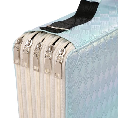 Image of 500 Slots Colored Pencil Organizer PU Deluxe Leather Pencil Case Holder for Watercolor Pencils & Gel Pe(Blue,Large Slots)