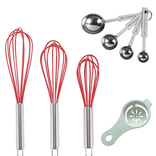 Stainless Steel Whisk Whisk Set 81012 Wire Whisk for Cooking Blending Beating Stirring Baking Red