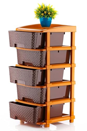 Image of 5 XL Plastic Modular Drawer System for Home, Office, Hospital, Parlor, School, Doctors, Home and Kids, Product Dimension When Asembeled (30Cmx39Cmx77Cm) (Chocolate Brown, 5XL)