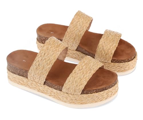Image of Women'S Wide Foot Platform Sandals Slides Espadrilles Sandals Flatform Slippers Casual Platform Slides for Women Wide Foot Footbed Open Toe Wedges Sandals