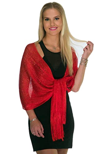 1920s Wedding Shawl, Metallic Sparkle Party Formal Shawls and Wraps for Evening Dresses Red Scarfs for Women