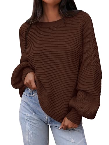 PRETTYGARDEN Womens Sweaters Fall 2025 Lantern Long Sleeve Oversized Sweater Casual Crewneck Chunky Knit Ribbed Pullover Tops