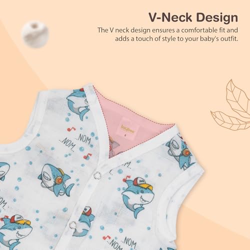 Image of BAYBEE Unisex-Baby 100% Organic Cotton Muslin Regular Fit Button Jablas| Summer Wear Sleeveless Vest Jabala | New Born Clothes | Dress 0-3 Months (Assorted, Pack Of 5)