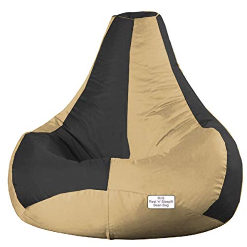 Image of RnS Rest 'n' Sleep Faux Leather Teardrop Bean Bag Filled with Beans | Bean Bag Sofa Chair for Adults & Kids | Home, Office & Restaurant | Capacity Up to 100kg | 1 Year Warranty(Ivory /Dark Grey,3XL)