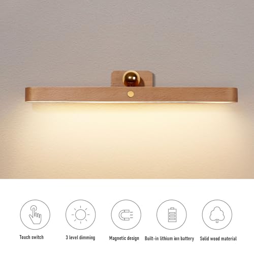 Luz de Espejo LED de Madera Recargable 800 MAh con Control Táctil para Baño 2
