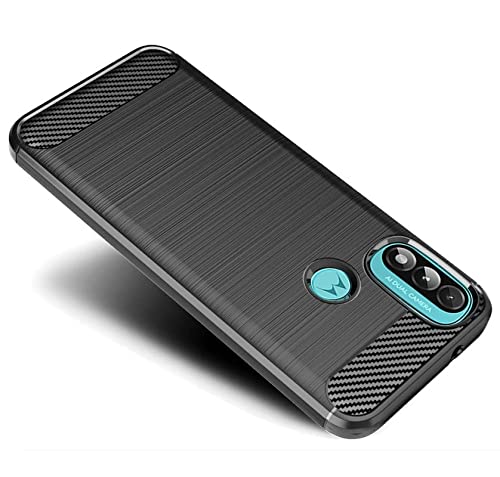Image of NPRC Hybrid Ultra Slim Protective Case TPU Non-Slip Carbon Fiber Texture Shockproof Case Cover for Moto E40 - Black