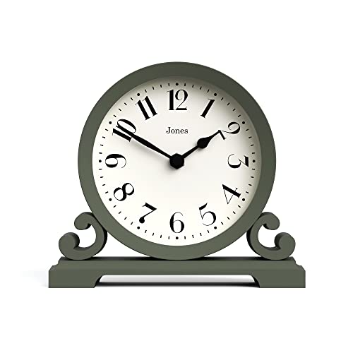 JONES CLOCKS® Saloon Mantel Clock - Horloge de Chambre à Coucher - Horloge de Salon - Horloge de Bureau - Horloge de cheminée - Horloge de Bureau - Horloge d'étagère - Petite Horloge (Vert)