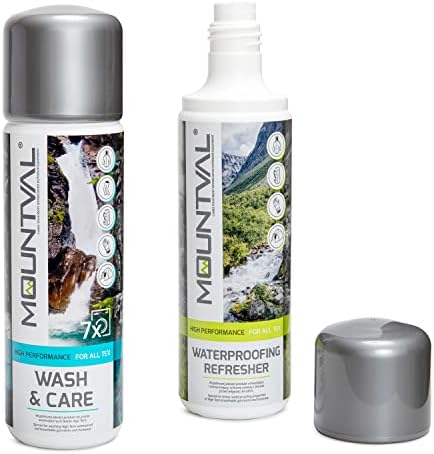 Mountval Wet Weather Clothing Care Set, Wash & Care (315ml), Waterproofing Refresher (300ml), Protection for Technical and Wet Weather Clothing, Equipment & Hiking Gear incl. GORE-TEX