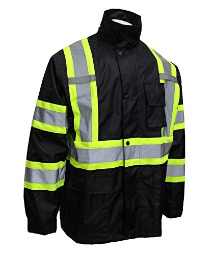 Rk Safety Tbk66 Class 3 Rain Suit, Jacket, Pants High Visibility Reflective Black Bottom With X Pattern(Large, Black) #TOP2