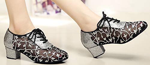 Chaussures de danse latine Salsa Cha-Cha argentées à talon custom - 6