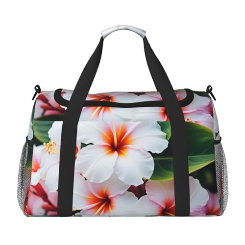 Hawaii Flower Print Travel Duffle Bag - Foldable Personal Item Travel Bag for Women & Men,Carry-On Convertible Crossbody Tote Bags with Adjustable Shoulder Strap & Pockets 13x10.2x19.7 in