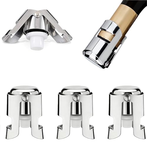 3PCS Champagne Stoppers Stainless Steel Wine Bottle Stoppers Leak-Proof Sparkling Wine Stopper for Prosecco Cava Durable Bottle Stoppers for Wine Bottles Bar Accessories for Home Pub