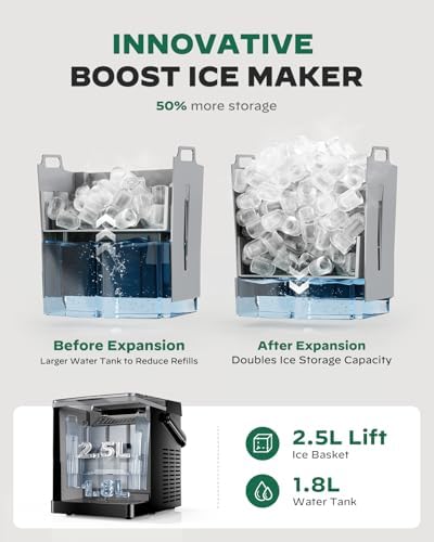 Silonn Countertop Ice Maker - 26.5lbs/24H Portable Ice Machine with 2.5L Expandable Ice Basket, 9 Bullet Ice Cubes in 6 Mins, 2 Ice Sizes LED Touch Control & Self-Cleaning for Home Kitchen - 2