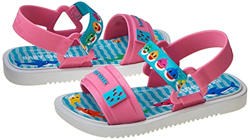 Sandália Baby Shark Lanchinho, Grendene Kids, Bebê Unissex, Branco/Rosa/Azul, 20
