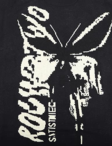 Yimoon Unisex Y2K Butterfly Print Sweater Fashion Oversized Jacquard Knitted Pullover Jumper(Black-L) #TOP2
