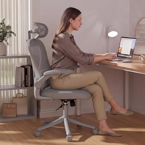 Image of Ergonomic Office Chair with Memory Foam Seat, Computer Desk Chair | 3.5 inch Memory Foam Cushion, 3D Adjustable Headrest, Lumbar Support, Flip-Up Armrests, Breathable Mesh, 330LBS Weight Capacity