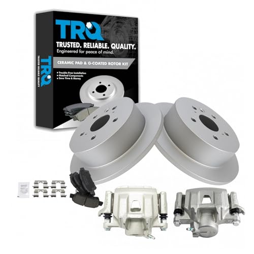Image of TRQ Rear Brake Pad and Rotor Set Ceramic Solid Rotors Calipers | For 2004-2010 Toyota Sienna