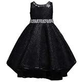 HUAANIUE Girls Wedding Pageant Dress Hi-Low Lace Flower Girl Bridesmaid Dresses Black 3-4 Years