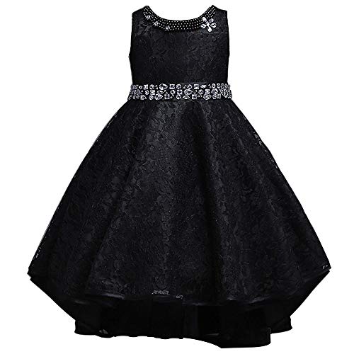 Huaaniue Girls Wedding Pageant Dress Hi-Low Lace Flower Girl Bridesmaid Dresses Black 3-4 Years #TOP28