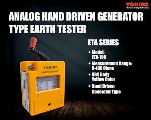 Image of YOKINS ETA-100 Hand Driven Earth Resistance Tester 0-100 Ohms | Made in India | Analog Ground Resistance Meter ±5% Accuracy | Manual Generator Earth Tester for Electrical, Telecom & Industrial Use
