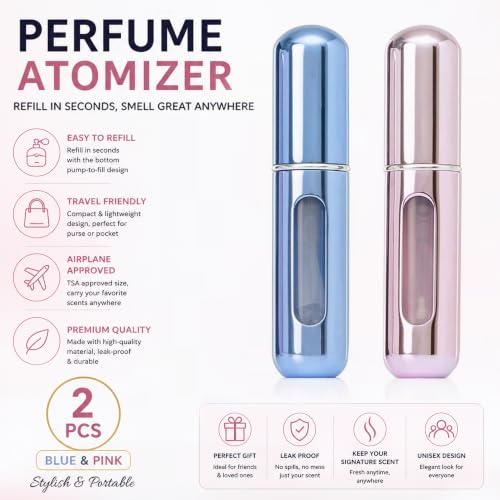 Image of GLUN 5ml Refill Atomiser Bottle, Pack of 2 Empty Travelling Small Bottles, Mini Portable Spray Bottle with Remaing Window for Handbag, Travellers