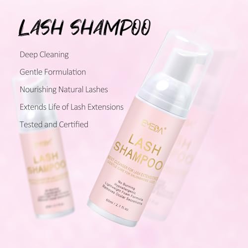 Emeda EMD-US-LASH SHAMPOO-60ML-SCFAN-PINK Lash Shampoo Kit 2.02 Fl Oz Lash Cleaning Kit With Rechargeable Fan Dryer/Brush/Rinse Bottle, Oil-Free Cleanser Wash For Extensions & Clusters & Natural Lashes, Cleaner For Eyelash Care thumb #2