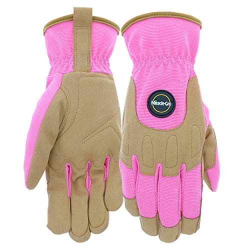 Miracle-Gro MG86203/WML Synthetic Leather Palm Gloves –Medium-Large, Women’s High Dexterity Spandex Back Gloves with Shirred Elastic Wrists