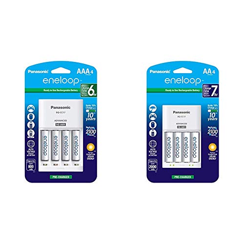 Panasonic Advanced Individual Cell Battery Charger Pack with 4 AAA eneloop 2100 Cycle Rechargeable Batteries & Individual Cell Battery Charger Pack with 4 AA eneloop 2100 Cycle Rechargeable Batteries