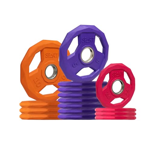 Image of SPART Color Coded Weight Plate 2-Inch Rubber Coated Olympic Grip Plate for Barbell, Solid Cast Iron Weight Plates for Strength Training, Weightlifting, Crossfit, Home Gym, 2.5LB /5LB /10LB /25LB /35LB /45LB, Pair
