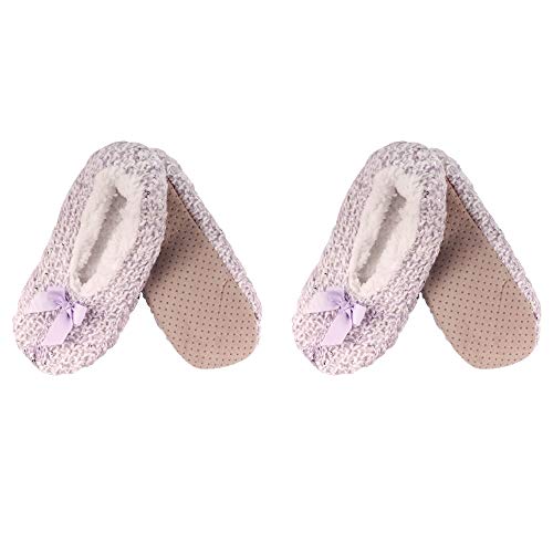 Image of BambooMN Women's Stripe Patterned Non-Slip Lined Travel Home Slippers - 2 Pairs