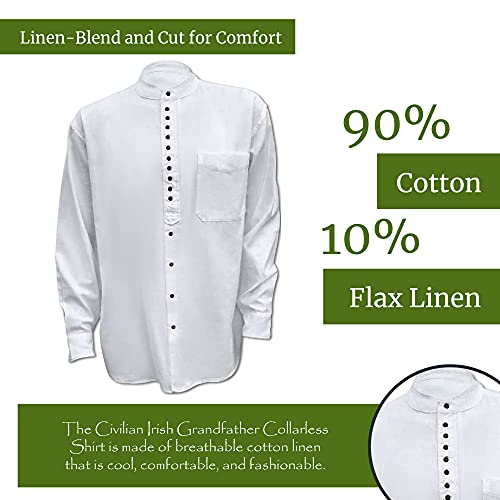 Civilian Irish Grandfather Collarless Shirt, Cotton and Linen Long-Sleeve Traditional Irish Shirt2