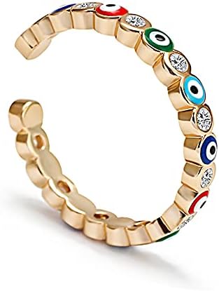 Adjustable Evil Eye Ring Rose Gold Plated Ring Open Eye Ring With 4A CZ Evil Eye Jewelry Turkish Rings Aesthetic for Women Girls