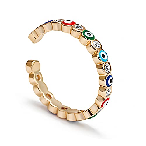 Adjustable Evil Eye Ring Rose Gold Plated Ring Open Eye Ring With 4A Cz Evil Eye Jewelry Turkish Rings Aesthetic For Women Girls #TOP1