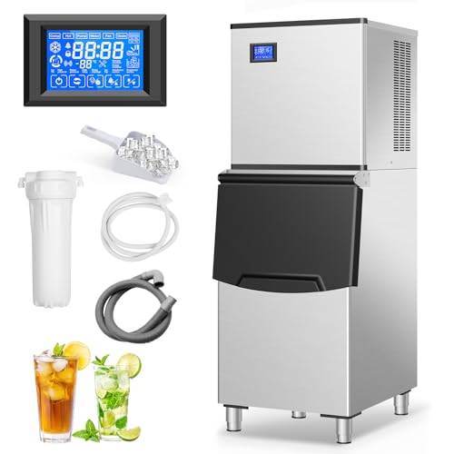 Commercial Ice Maker Machine 560Lbs/24H, Industrial Ice Machine 280 Lbs Storage Bin, 182PCS Clear Ice Cubes in 11 Mins, Freestanding Stainless Steel Ice Maker for Restaurants/Bar/Large Families