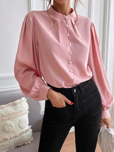 Womens Fashion Button Up Blouse Tops Long Long Sleeve Shirts4