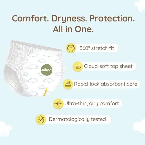 Image of .allter Breeze Baby Diaper Pants - L Size (9-14 Kgs) | 60 Count, Pack of 2 | AirFit Technology for Breathable Comfort | Dermat Tested | 12-Hour Dryness, Super Soft & Absorbent with Wetness Indicator