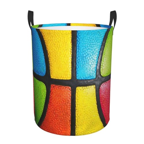 Image of Basketball Texture Colorful Round Laundry Hamper Sport Ball Storage Basket Toys Clothes Organizer Bin For Home Bathroom Bedroom Dorm Nursery, 62l