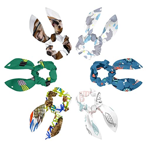 Lot de 6 chouchous nœud oreille de lapin pour queue de cheval femmes et filles