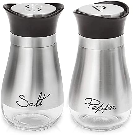 Salt and Pepper Shakers, Stainless Steel and Glass Bottle, Set of 2