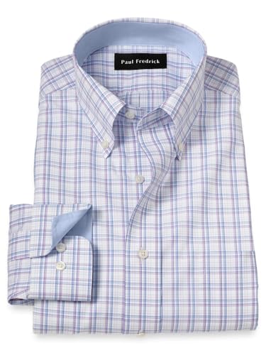 Paul Fredrick Men's Classic Fit Non-Iron Cotton Plaid Dress Shirt