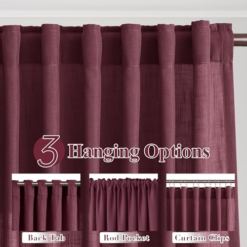 Image of Joywell Linen Curtains, Burgundy, 90 Inches Long