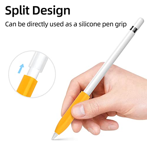 Image of Compatible with Apple Pencil 1st Generation Case, Non-Slip Silicone Case, [with 10 Silicone Nib Sleeves] for Apple Pencil 1st Generation. (Yellow)