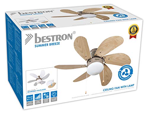 Bestron Plafondventilator met Lamp, Ø 75 Cm, 50 W, Esdoorn/Wit, DC30T, Esdoorn/Wit - Image 5